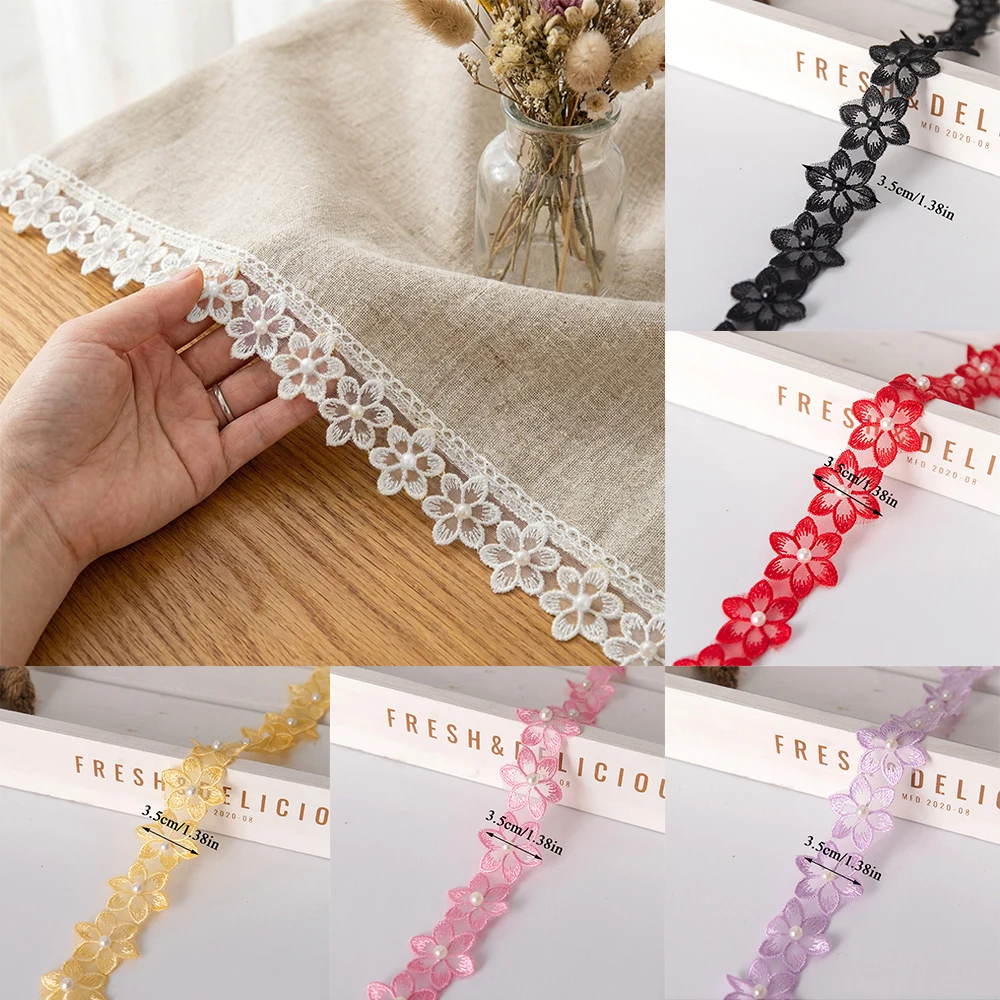 

Beaded Floral Trim Flower Ribbon Embroidery Trim Lace Strip Embroidered Diy Handmade Patchwork Sewing Supplies Wedding Craft