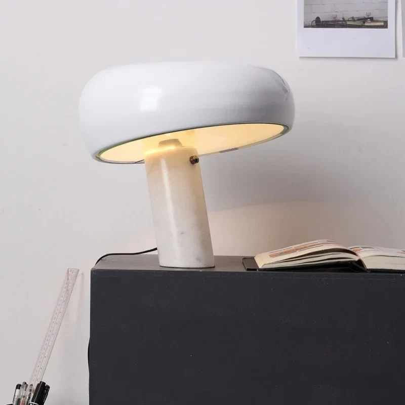 

Italian Art Mushroom Table Lamp Nordic Modern Simple Creative Study Living Room Bedroom Bedhead Marble Decorative LED Table Lamp