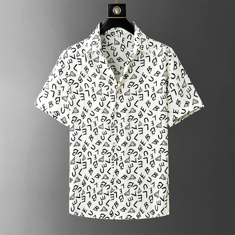 

Summer short sleeved shirt, men's slim fit, contrasting print, top with letters, personalized trend, casual breathable shirt