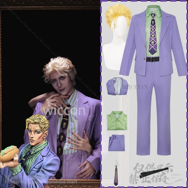 

Аниме Cos Kira сексуальный мужчина Yoshikage костюм Bizarreee офисная одежда фиолетовая униформа костюм галстук парики алмаз по индивидуальному заказу