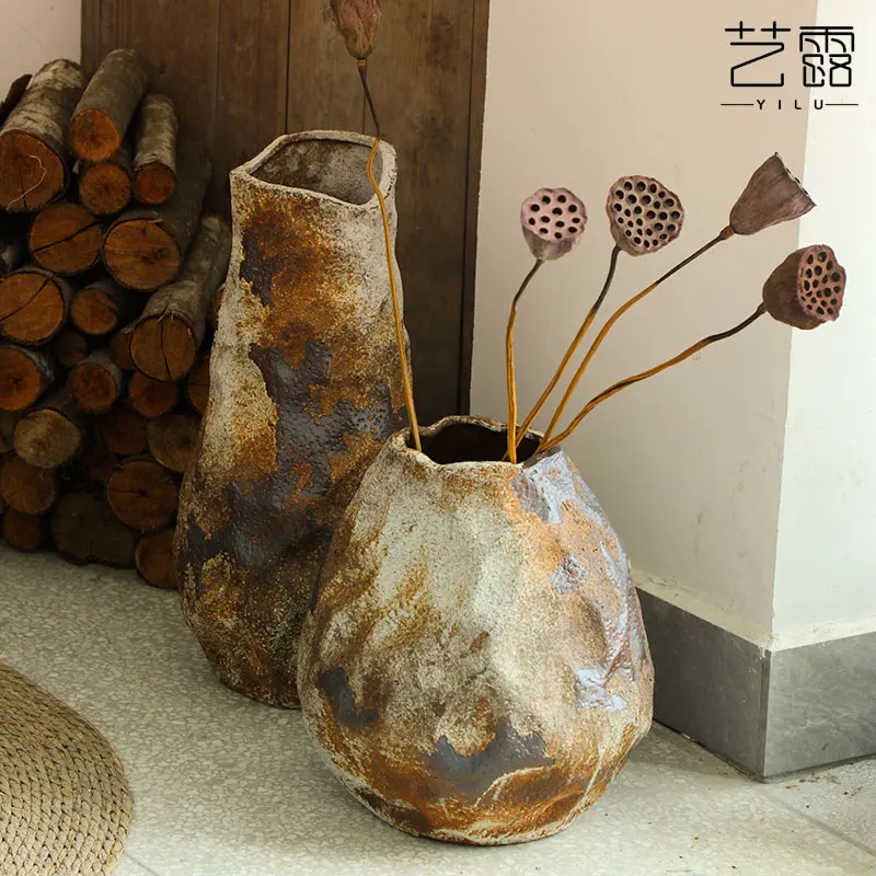 Handmade B&B Hotel Wabi-sabi Wind Zen Ornaments Ceramic Vases Stoneware Vases Flower Arrangements Retro Nost