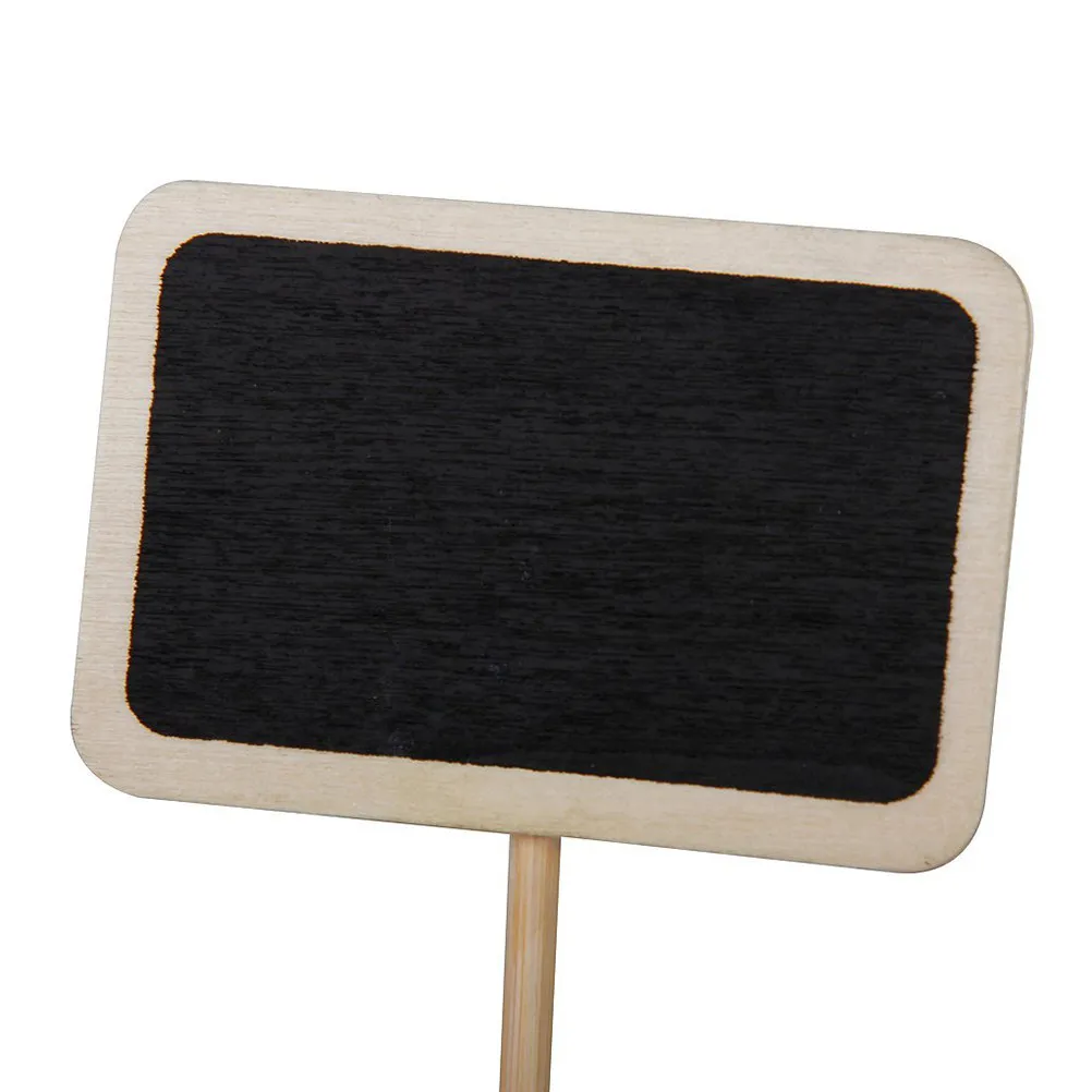 10Pcs Mini Wooden Blackboard Set with Holder Base 6.8x4.5cm Rectangle Board 13.8cm Stick 3.7cm Base for Table Numbers Menus
