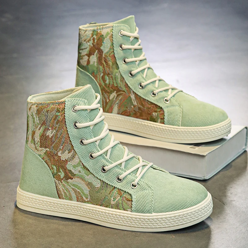 

Мужские корейские парусиновые ботинки на четыре сезона, новые нескользящие удобные уличные высокие ботинки на мягкой подошве, модные молодежные повседневные ботинки на плоской подошве