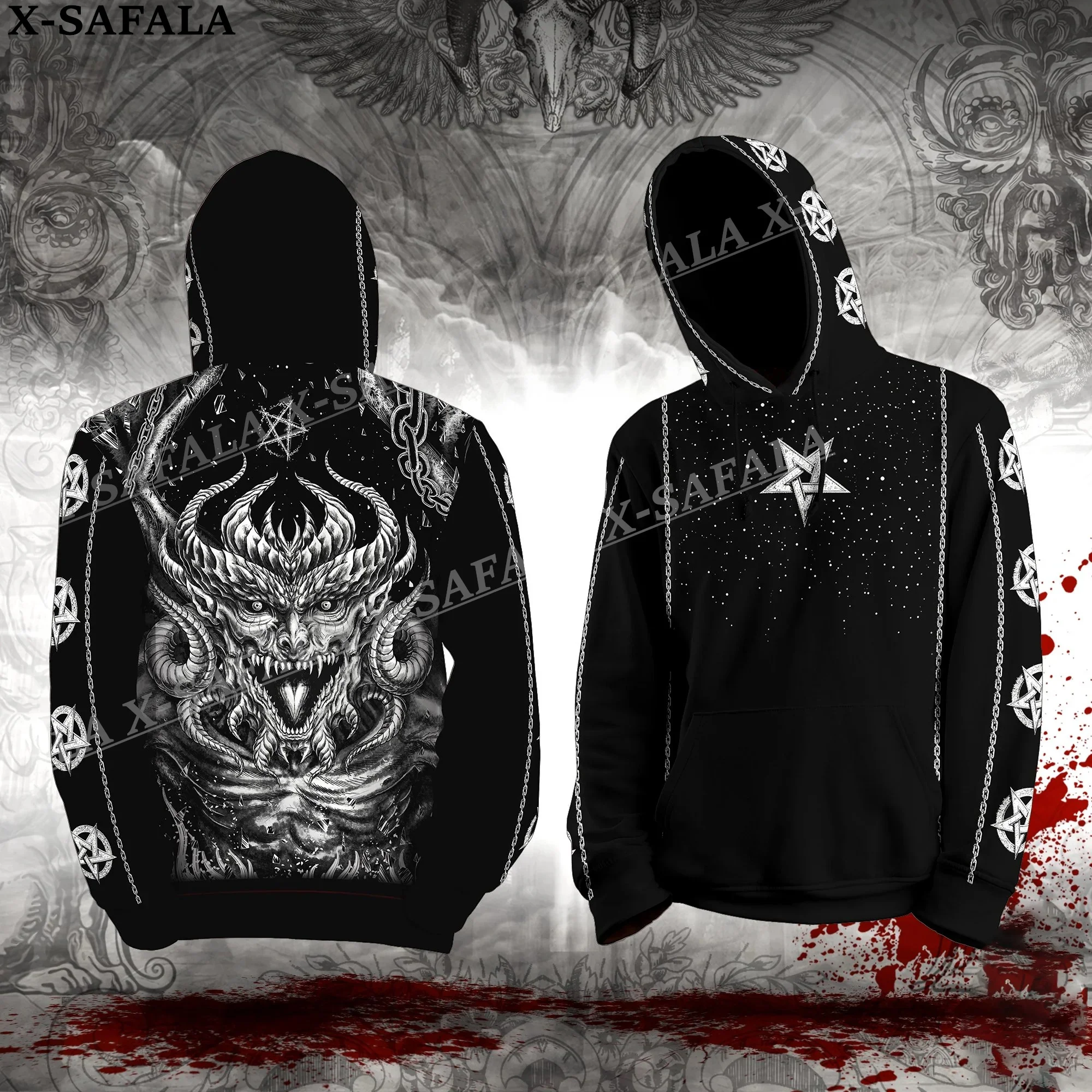 Satanic Devil Masks Pentagram Tattoo 3D Print Zipper Hoodie Man Female Pullover Sweatshirt Hooded Jacket Jersey Coat Tracksuits2