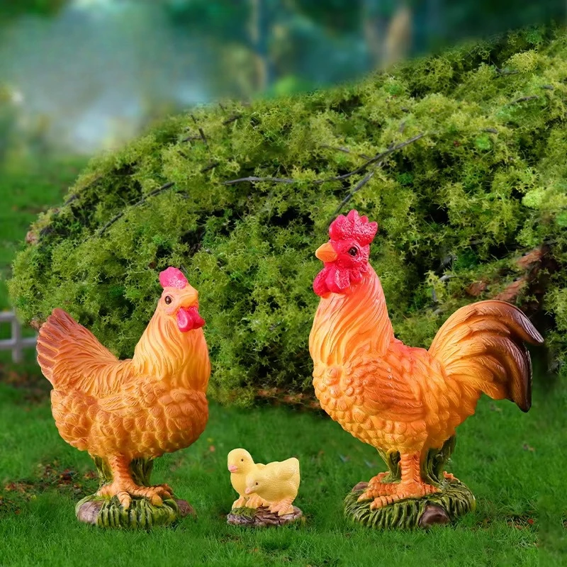 Rooster Chicken Figurines Farm Animal Model Home Decor Miniature Fairy Garden DIY Landscaping Cartoon Hen Chick Accessories