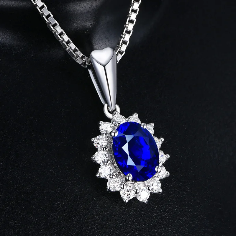 Eternal Princess Diana Created Blue Sapphire Ruby Simulated Emerald 925 Sterling Silver Pendant Chain Necklace Women Jewelry
