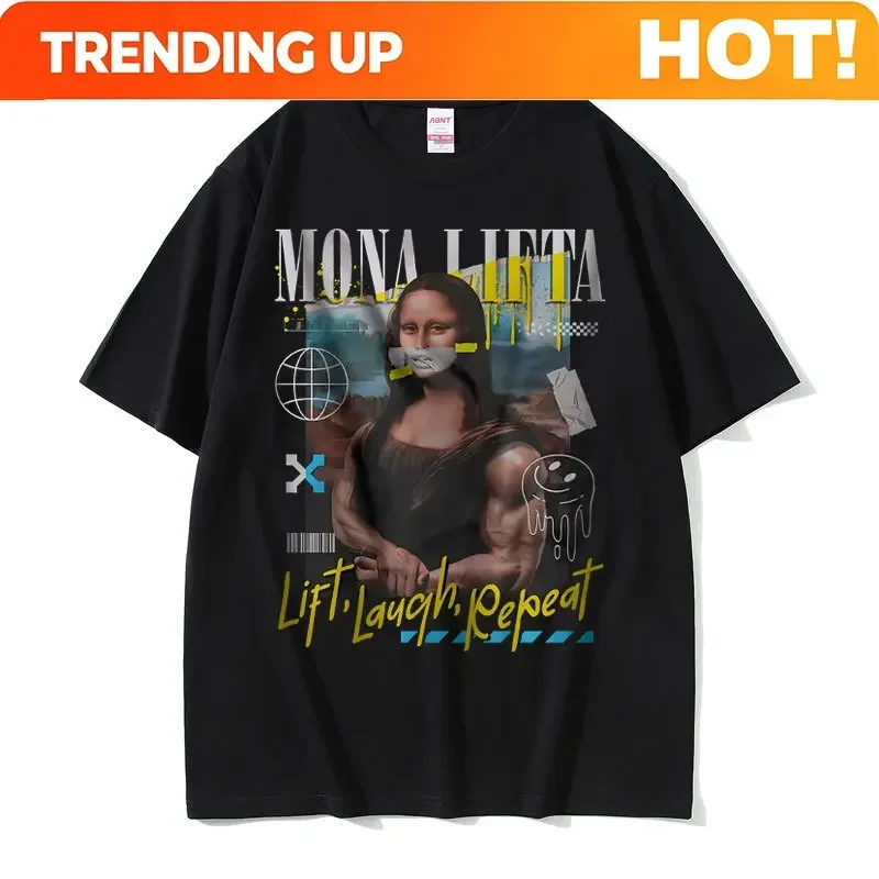 Customization Funny Mona Lifta Oversized Pump Cover Meme Graphic Tshirt Men Women Vintage Gym Fitness T-shirt Summer Male Soft