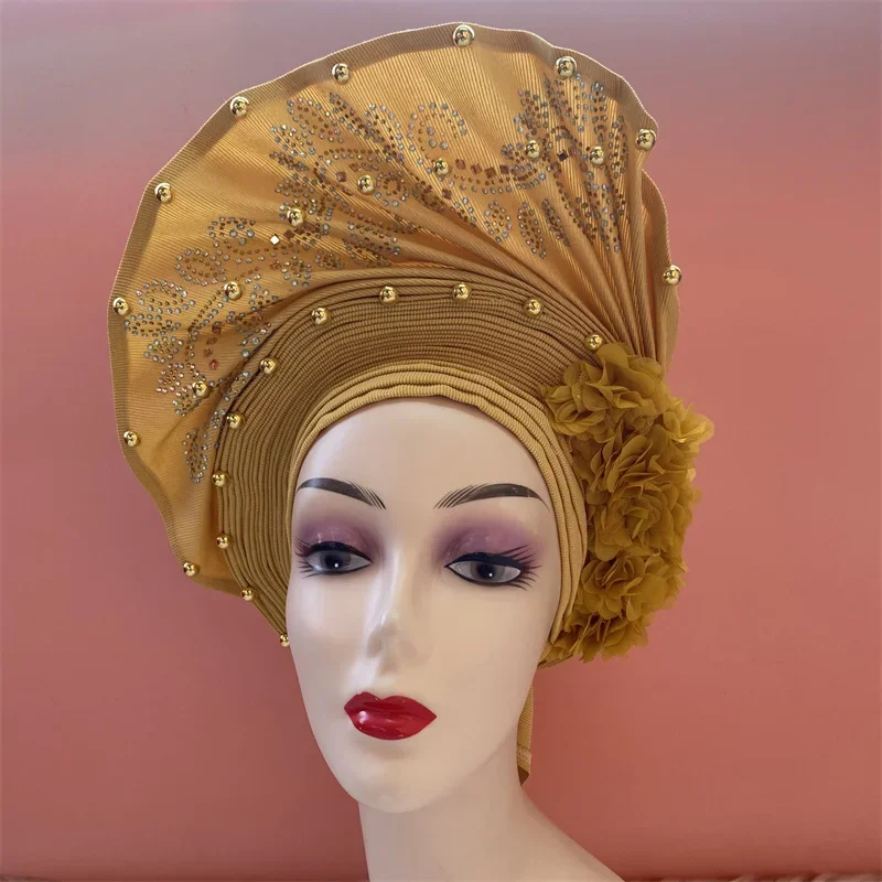 Latest Shinning Sequins Turban Cap for Women Ready Female Head Wraps African Auto Geles Aso Oke Headtie Already Made Headties 7L