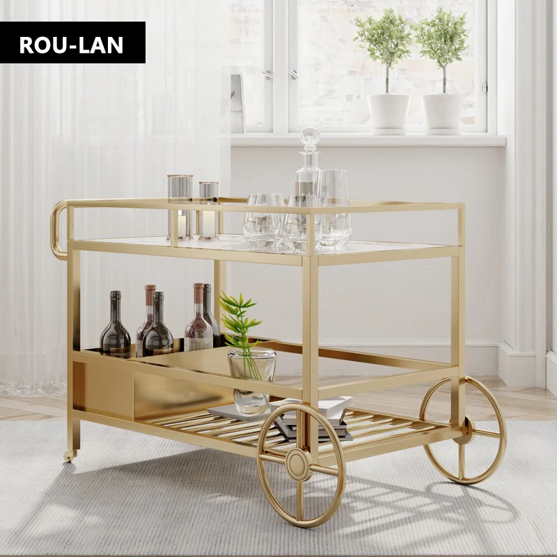 Dining Cart Trolley Hotel Commercial Restaurant Mobile Cake Delivery Stainless Steel Multi-Functional Hand Push Household Wine C