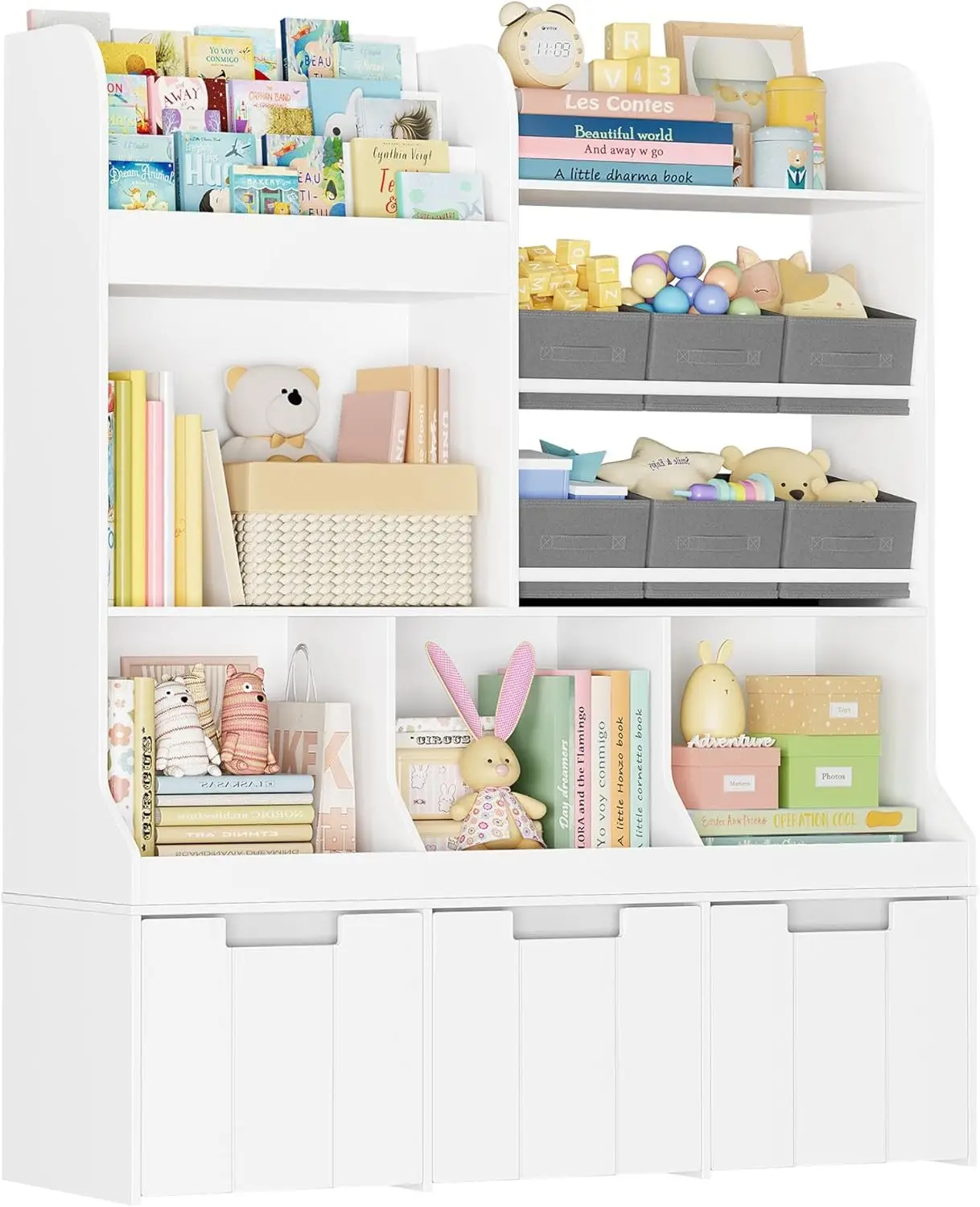 with Rolling Drawers, Kids Bookshelf and Toy Storage with 6 Fabric Drawers, Floor Storage Cabinet Toy Chest for Kids Room, Playr