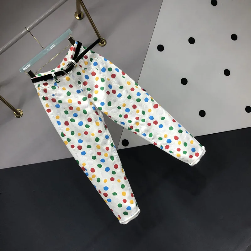 Colorful Polka Dot Jeans for Women 2024 Spring Autumn All-Matching Trousers High Waist Slimming Harem Pants High Waisted Jeans