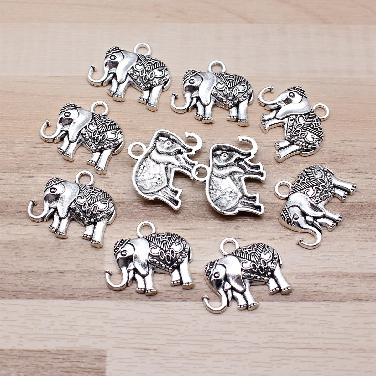 IFOCUS 10pcs/Lot Single-Sided Elephant Charms For DIY Jewelry Making Zinc Alloy 22x19mm/0.87x0.75inch