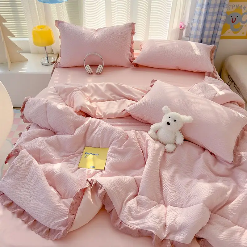 Korean Style Seersucker Summer Cool Water Wash Air Conditioner Quilt for Student Dormitories, Single Person Summer Cool Quilt