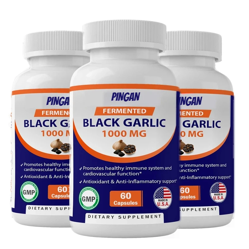 Vitamin Fermented Black Garlic Extract 1000mg 60 Capsules - Non GMO, Gluten Free - Antioxidants and Cholesterol Support