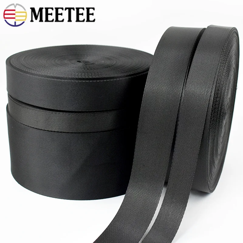 10M 0.7mm Thick 10-100mm Nylon Webbing Band Black Shoulder Bag Strap for Pet Collar Luggage Belt Sling Ribbon Sewing Accessories