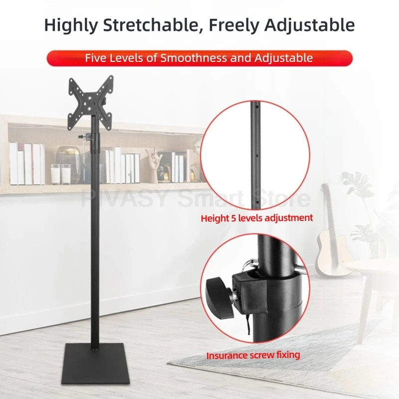 حامل أرضي للتلفزيون العالمي لشاشات 14-43 بوصة بدون حفر، حامل متحرك ثابت قابل للتعديل، ارتفاع سهل التركيب
