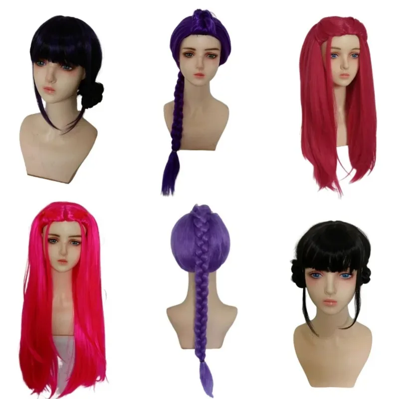 

2026 Movie Kpop Kids Girls Cosplay Wig Mira Rumi Zoey Demon Hunters Purple Black Red Long Hair Halloween Cosplay Props