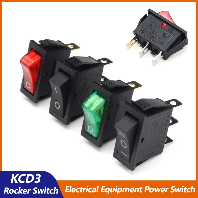 

1~100pcs KCD3 Series Rocker Switch With LED ON-OFF ON-OFF-ON 16A 250V/20A 125VAC Push Button Electrical equipment Power Switches