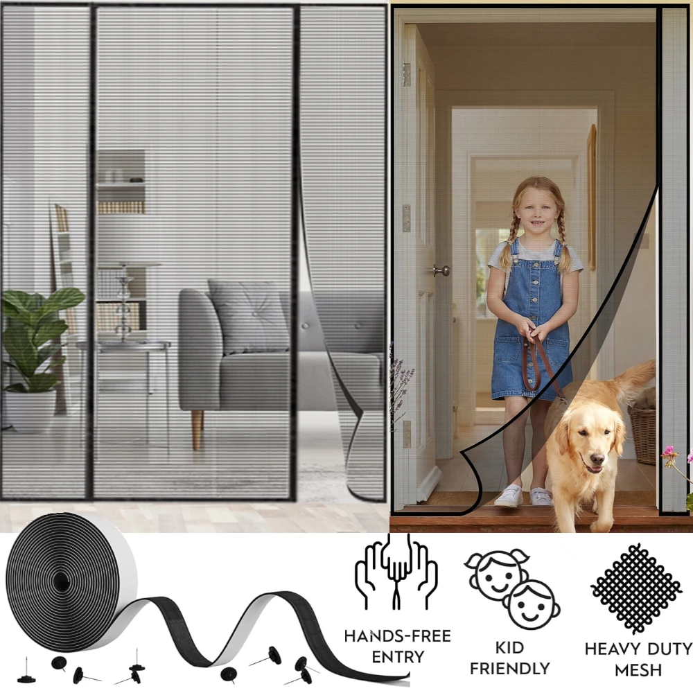 Magnetic Screen Door Self Sealing Left Right Double-Sided Opening for Doors Upgraded Mesh with Strong Magnets Pet & Kid Friendly