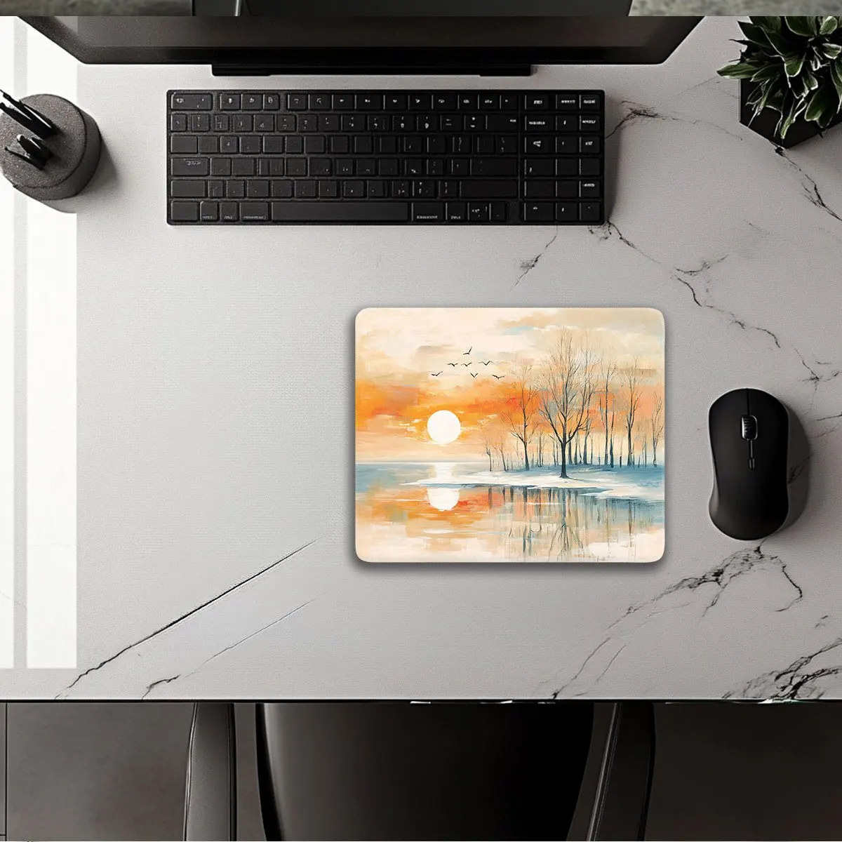 Antislip rubberen basis van de herfstlandschap game-muismat met Ice Lake Sunset-ontwerpen zijn geschikt voor zowel thuis- als kantoorgebruik