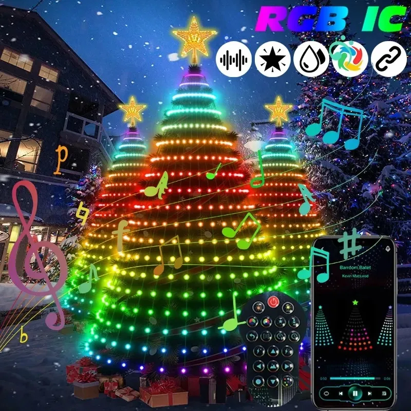 

2025 New Christmas Tree Color Light Garland LEDRGB Glowing IC String Lights Bluetooth Control Function Christmas Decorative lamp