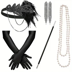 1920s party retro accessories Fringe earrings feather headdress long black gloves fake smoke poles and all kinds of outfits