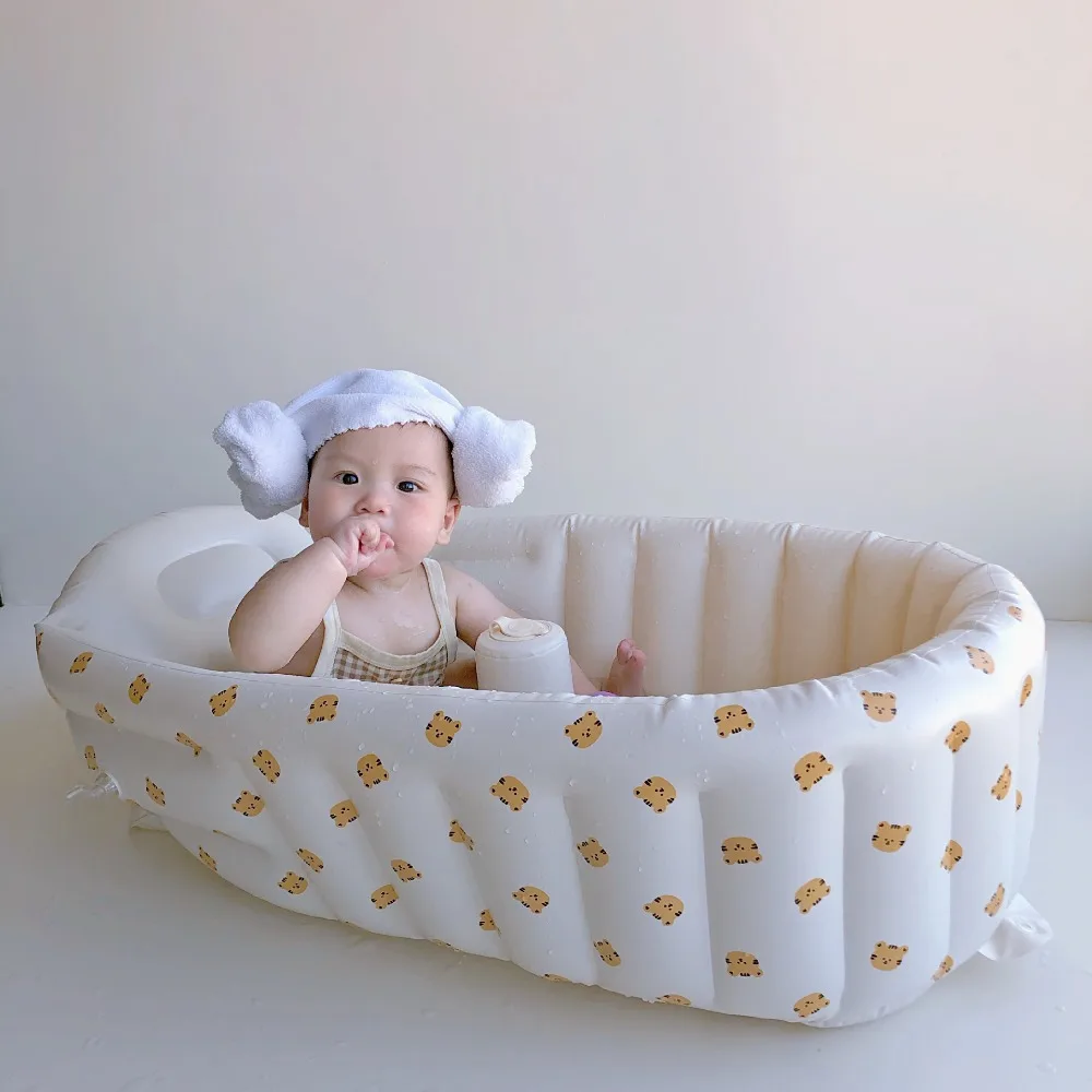 Print Baby Inflatable Bathtub, Portable Folding Bath Tub for Kids, Non-Slip Infant Pool for Bathroom Travel 0-3Y
