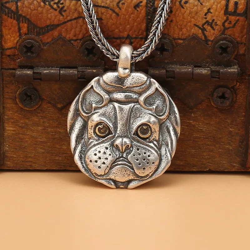 

Yiwen chrysanthemum dog year tag trendy zodiac year s925 sterling silver ornament vintage Thai silver necklace pendant