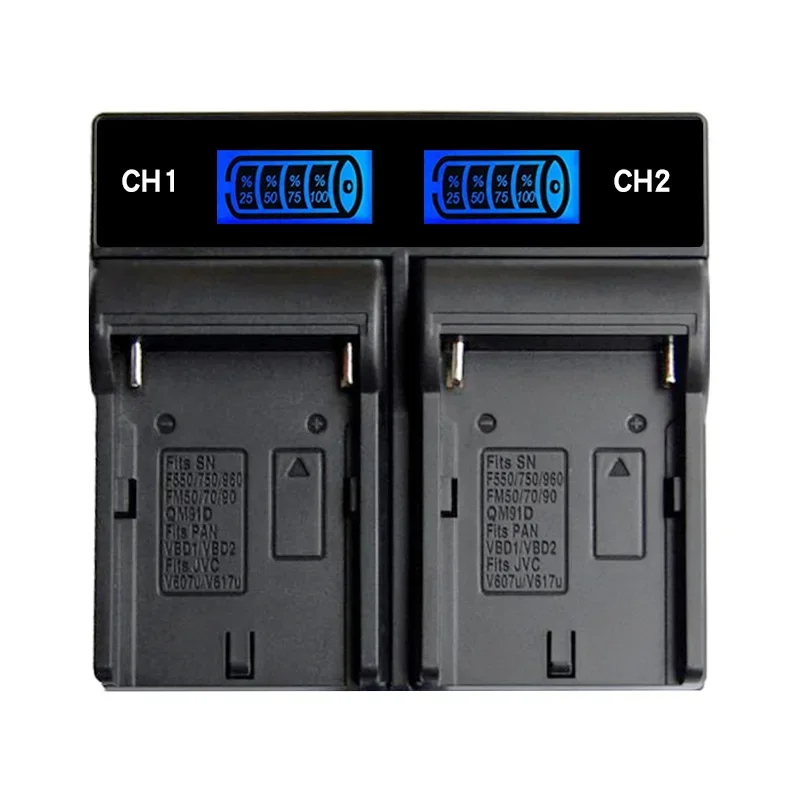 new NP-F970 LCD Display Dual Channel Camera Battery Charger for Sony NP-F550 F750 F950 F960 NP-FM50 FM500H FM70 FM90 QM71D QM91D