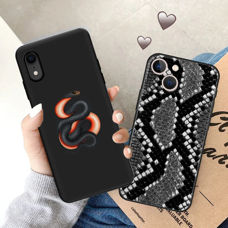 Soft Case for iphone 16 15 Pro Max 14 13 12 Mini 11 7 8 Plus XSMax XR Colorful Snake Skin Python Black Phone Cases 16Plus Cover