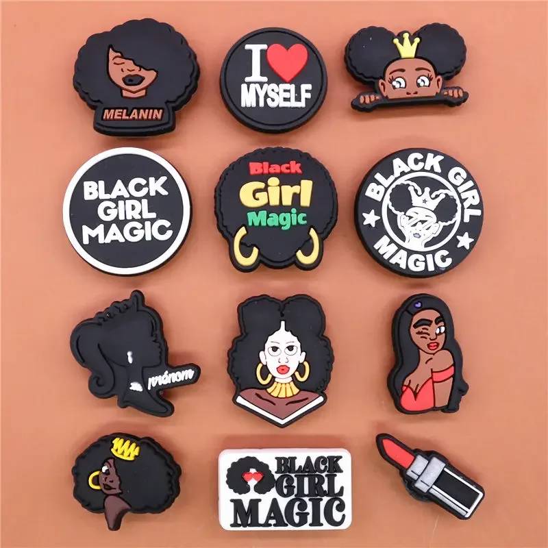 1pcs Black Elements Shoe Charms Black Girl Magic Queen Shoes Accessories Decoration Fit Kids Gifts