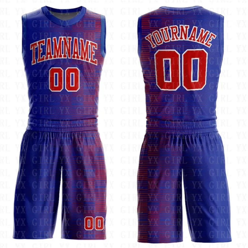 Custom Royal White-Light Blue Round Neck Sublimation Basketball Suit Jersey 3D Printed Tank Tops And Shorts Personlized Team