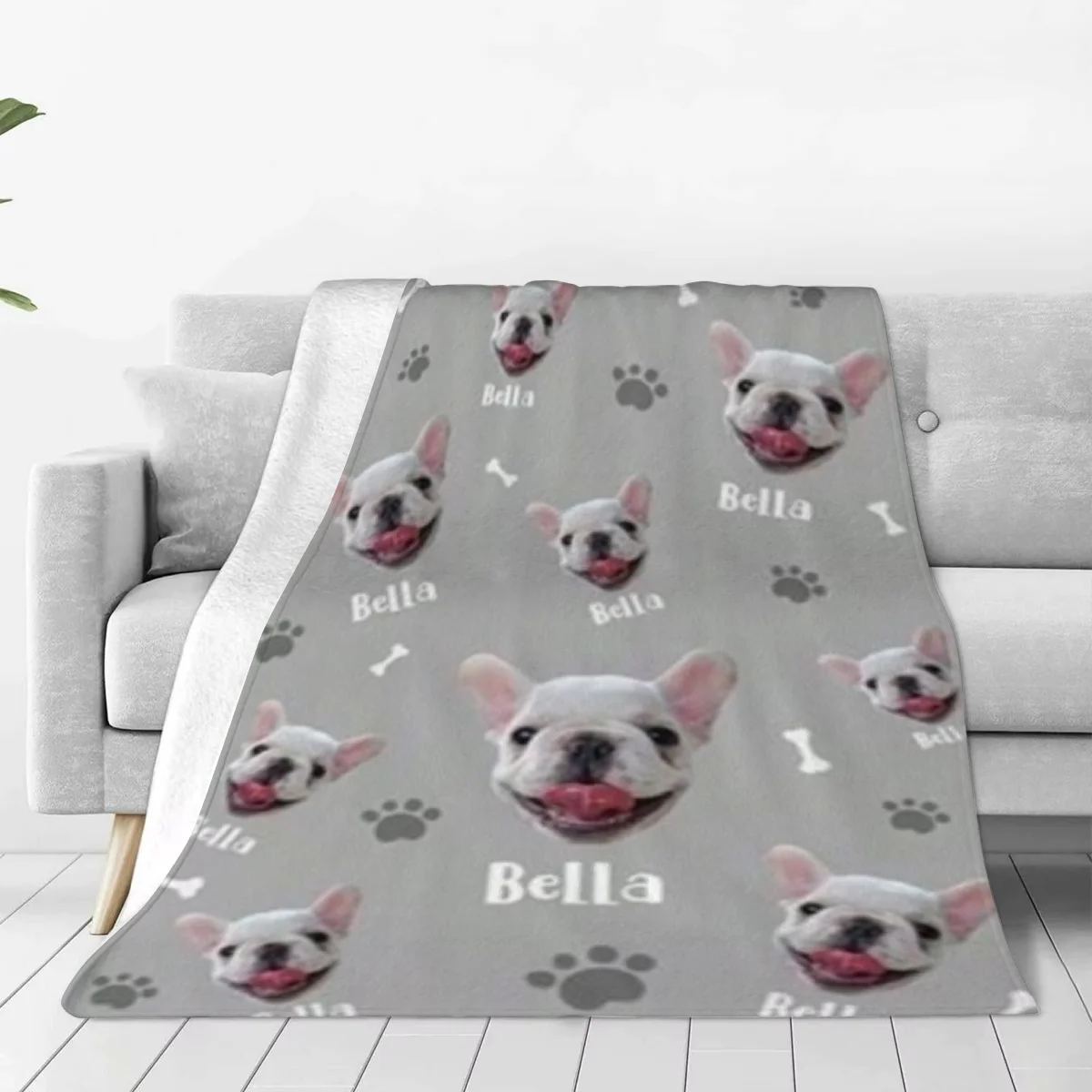 1PC Grey Blankets Personalized Pet Flannel Blanket Send Your Baby Dog's Name Photo Personalized Gift Blanket For Camping Travel