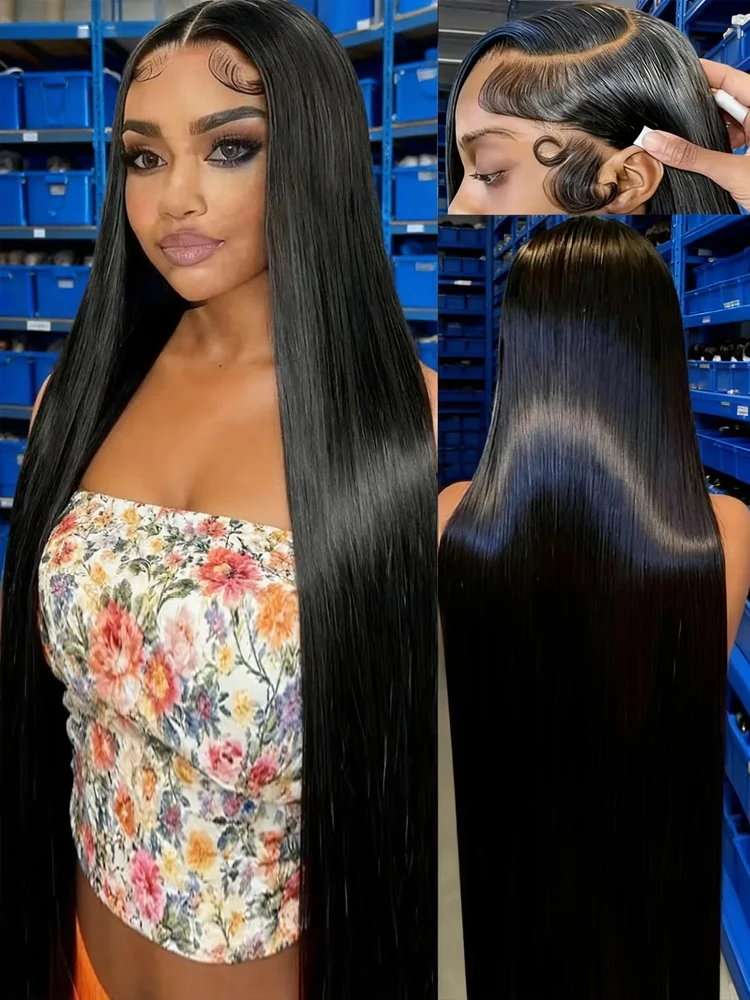 Brazilian Bone Straight 13x6 Human Hair Lace Front Wigs 300% Density 13x4 HD Lace Frontal Human Hair Wig Raw Brazilian Silky Straight Human Hair Wigs For Women Long Smooth Straight Glueless Wig Human Hair 30 42 inch Pre Plucked 3 Days Fast Delivery