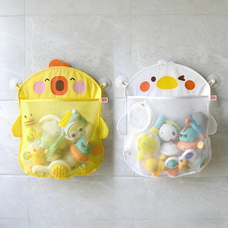 Cartoon Children's Toy Storage Mesh Bag with Suction Cup Waterproof Easy To Drain Cartoon Toy Hanging Bag for Convenient Storage