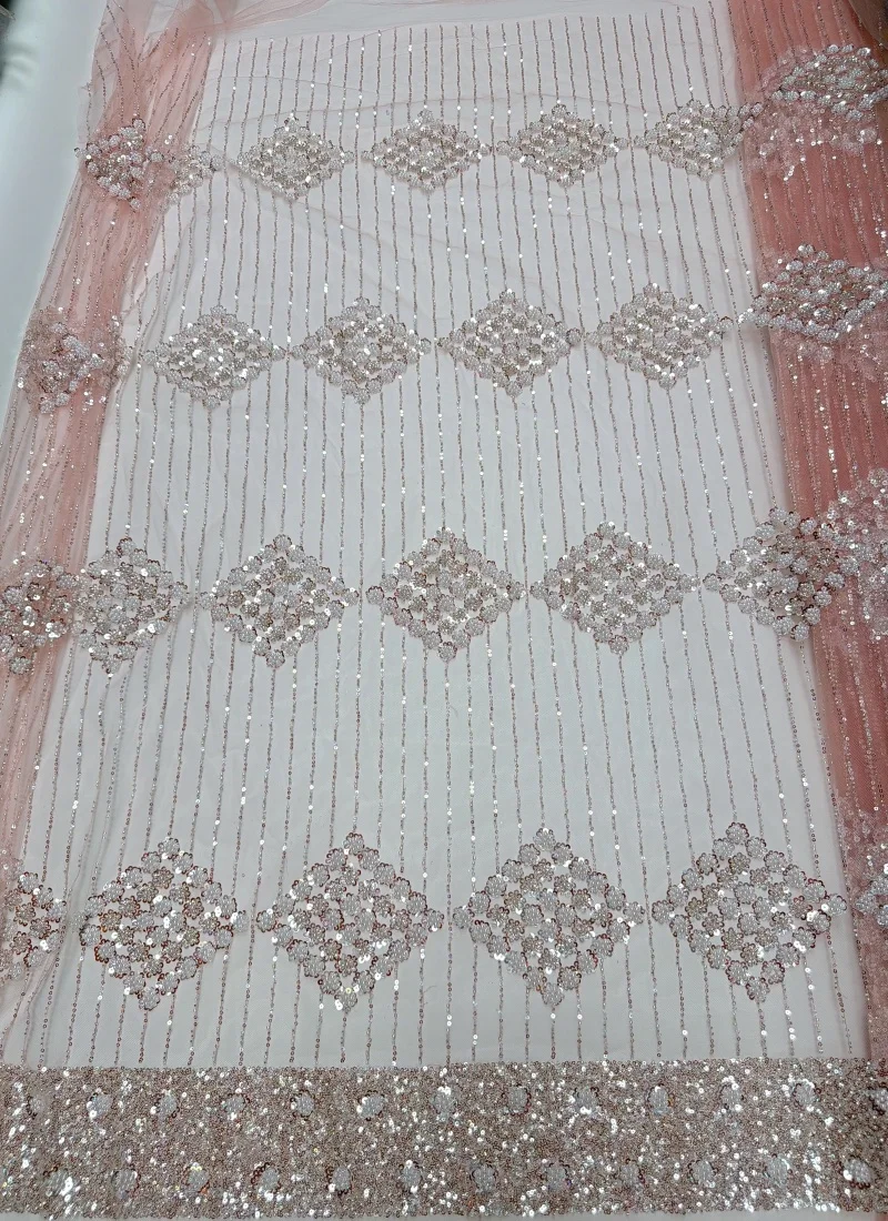 

2026 Latest African Beaded Lace Fabric Embroidery French Mesh Sequins Lace Fabric Nigerian Tulle Laces For Party Dresses
