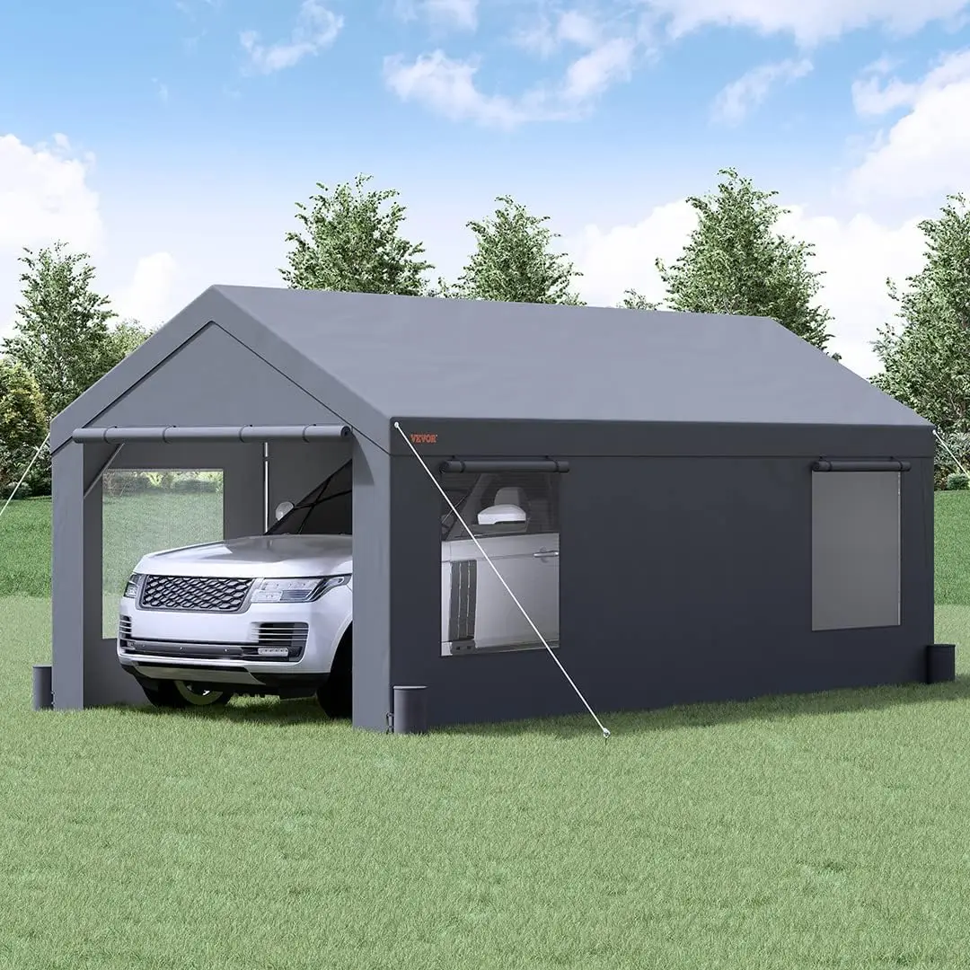 VEVOR 12'x20' Carport - Heavy Duty Portable Garage, Extra Large Canopy with Roll-up Ventilated Windows, Removable Sidewalls, Wat