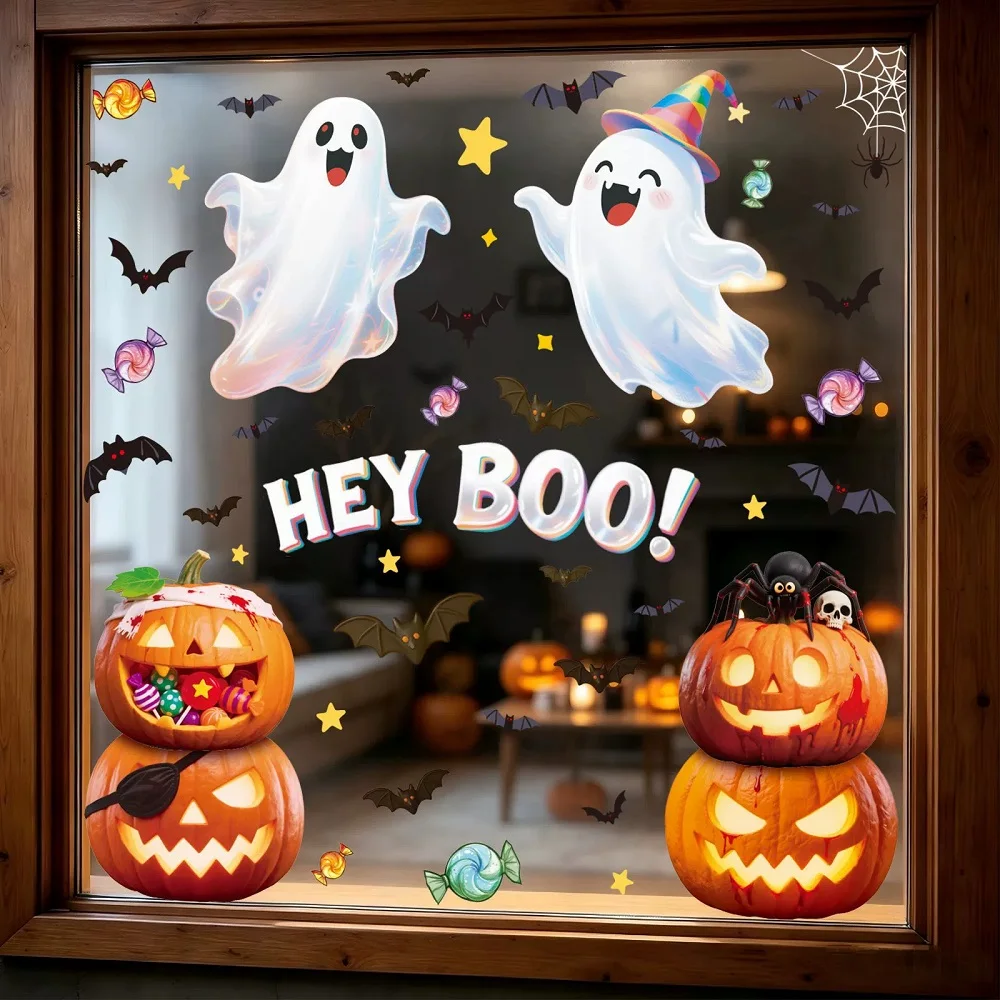 Adorable Halloween Window Stickers Bat Ghost Pumpkin Static Sticker Home Decoration Fun Themed Clings for Festive Atmosphere