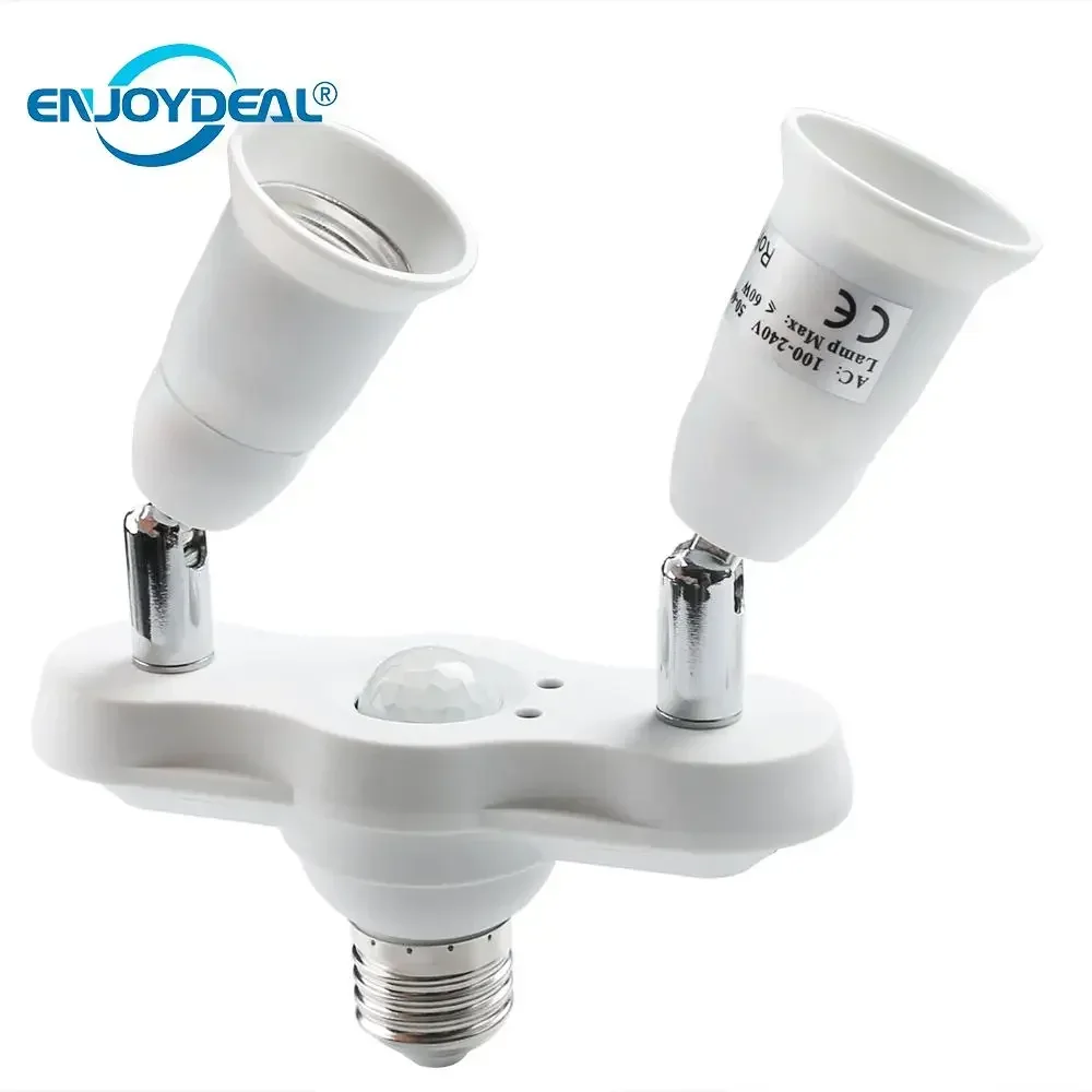 

2 in 1 E27 PIR Infrared Motion Sensor Lamp Light Bulb Holder 100-240V Socket Adapter Converter Splitter Studio Light