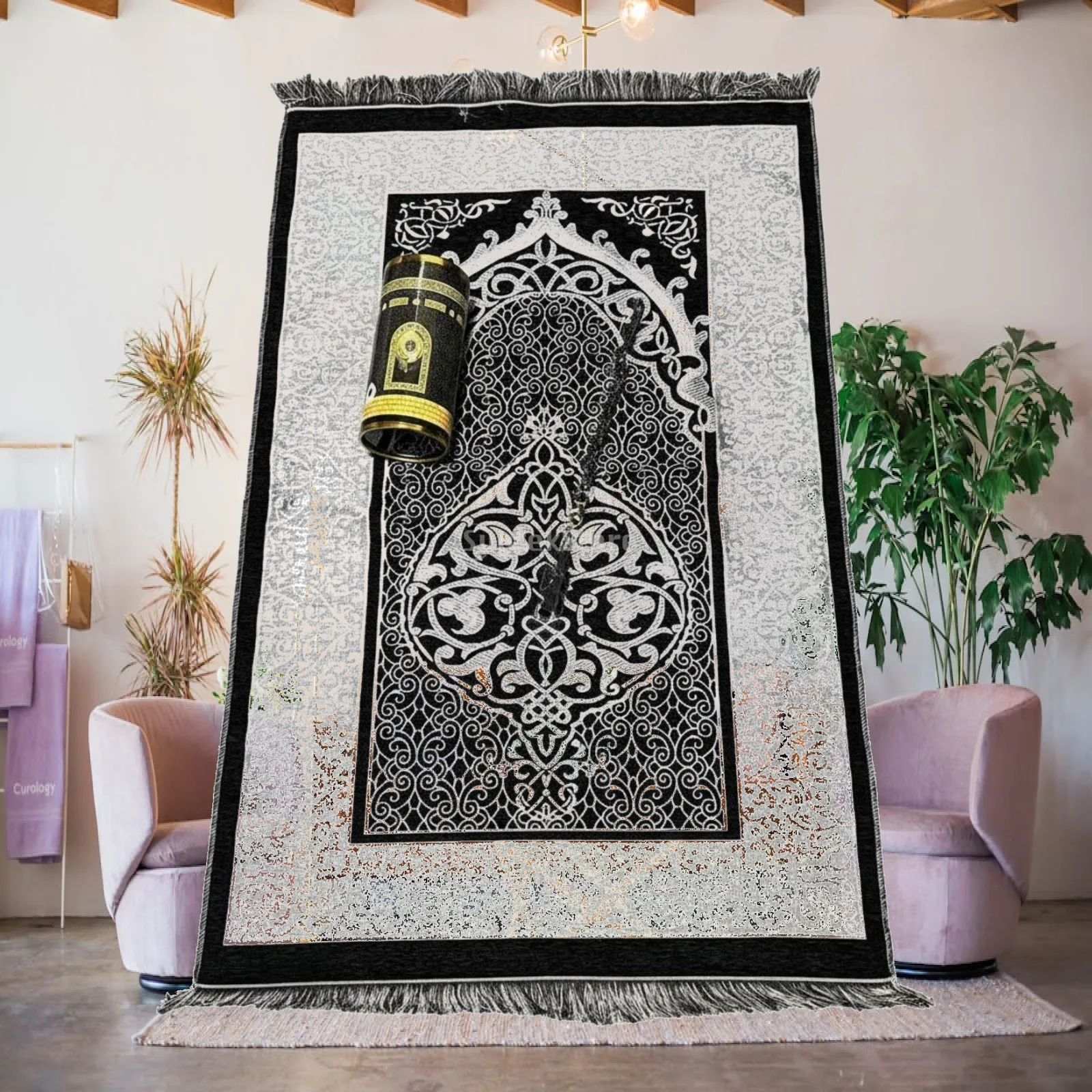Portable Thick Prayer Rug Set Easy Carry Foldable Islamic Carpet for Daily Prayers in Any Location