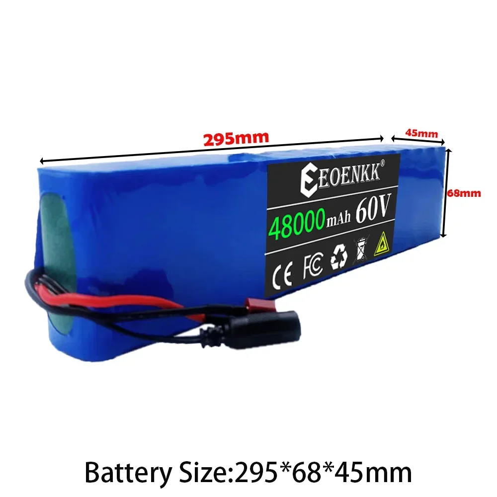 60V 16S2P 48000mah 18650 Lithium Ion Battery Pack 67.2V for Electric Bike Scooter Scooter Kids Car Built In 1000 Watt Bms