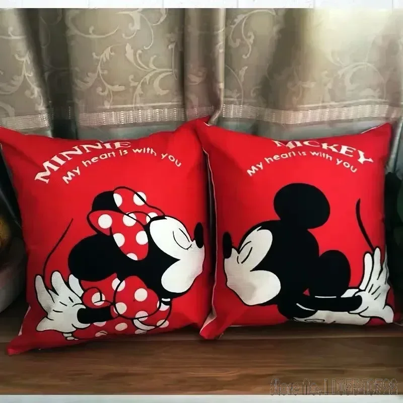 Disney Pillowcase Cushion Cover Mickey Minnie Mouse Pillow Case Cartoon Boy Girl Couple Wedding Gift 45x45cm Sofa Car Home Decor