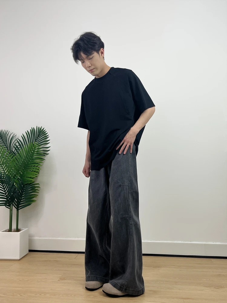 

Мешковатые джинсы в стиле ретро с американской талией, свободные модные брендовые широкие брюки с ножом, винтажные прямые джинсы-трубы, хлопковые молодежные 2)