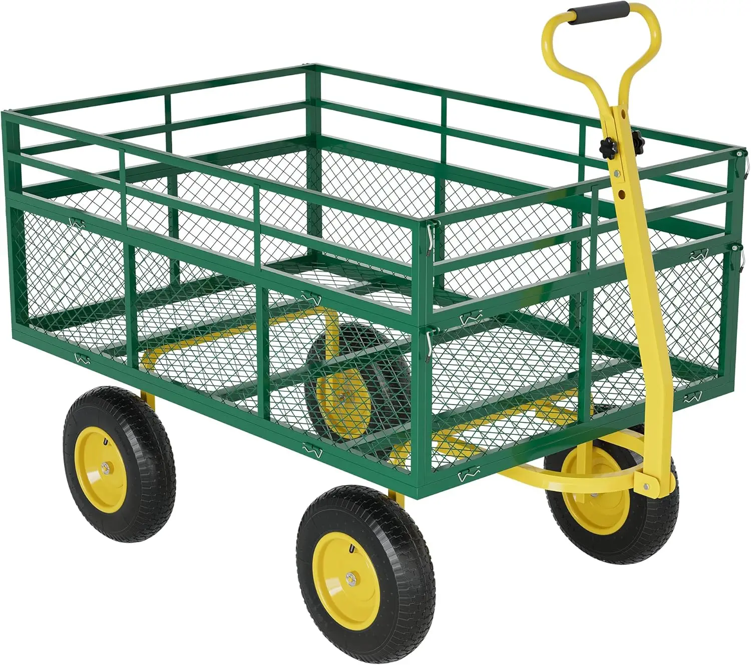 

3 in 1 Heavy Duty Steel Garden Cart 1400 Lbs Garden Wagon with 13 Inch All Terrain Tires and Removable Mesh Side Panels 180° Rot