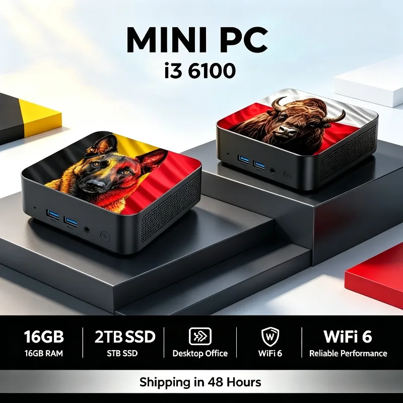 Gaming Mini Desktop Computer Intel Core i3 6100, Windows, 16GB DDR4 RAM, 2TB SSD, Wi‑Fi 6, Bluetooth 5.2, 4K HD, PC for Gamers.