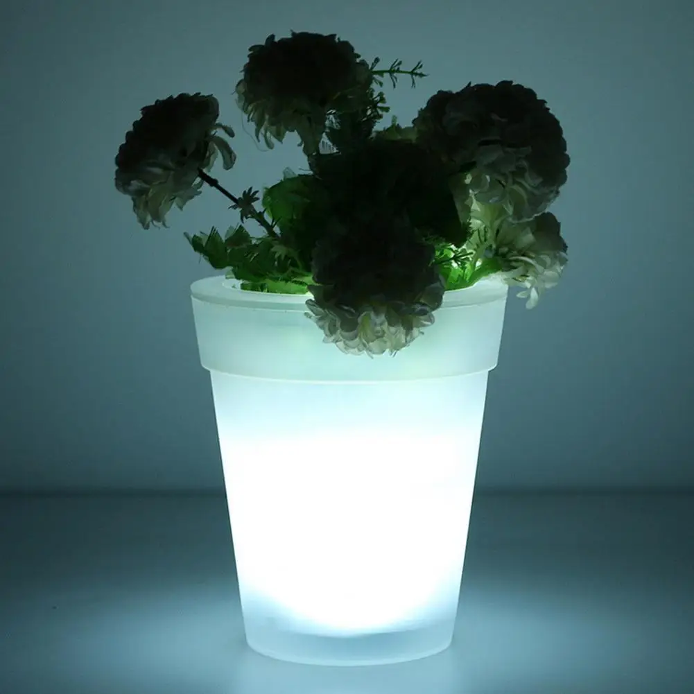 LED Solar Flower Pot Hollow Luminous ABS Shell Outdoor Wireless Plant Pot Household Supplies