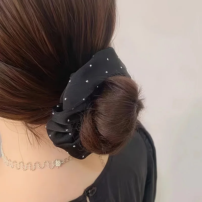 1/3PCS Satin Scrunchies with Rhinestones Decor - Soft and Comfortable Hair Ties for Ponytail and Hair Accessories view 3