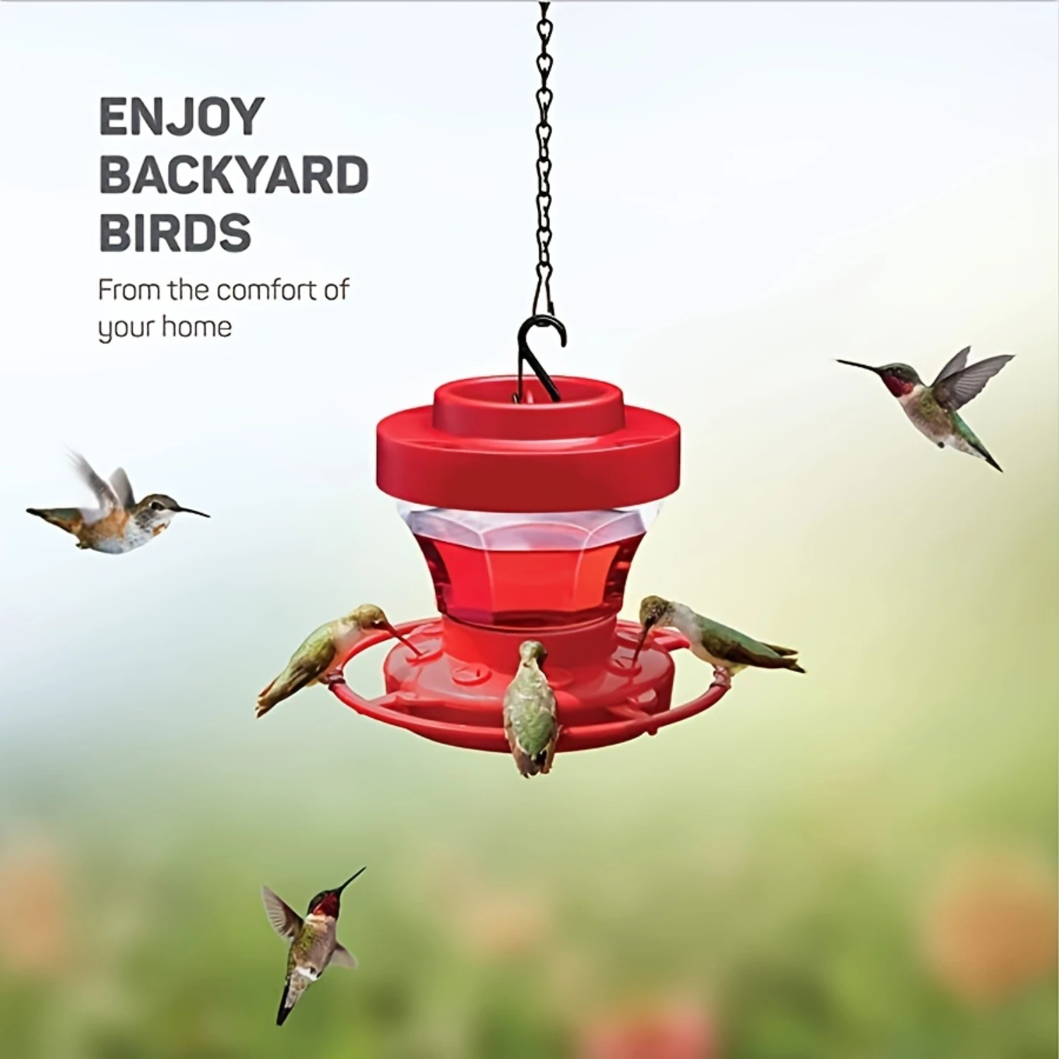 Hanging Hummingbird Feeder, Red Plastic, Detachable Outdoor Bird Water Dispenser, Garden Bird Watching Accessory