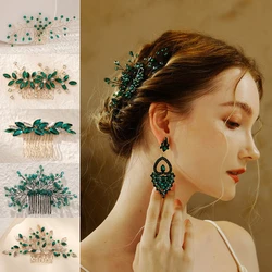 Fashionable Green Crystal Flower Hair Comb Classic Rhinestone Handmade Insert Comb for Women Party Princess Hair Clip Headpiece