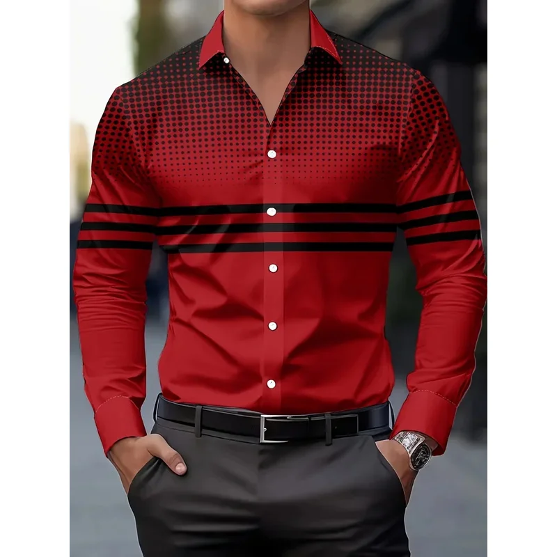Men's Casual Dress Shirt With Modern Striped Design Regular Fit Long Sleeve Button-Up, Machine Washable For Spring Fall Office